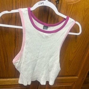 Wild Fable White Tank cropped with Pink Trim